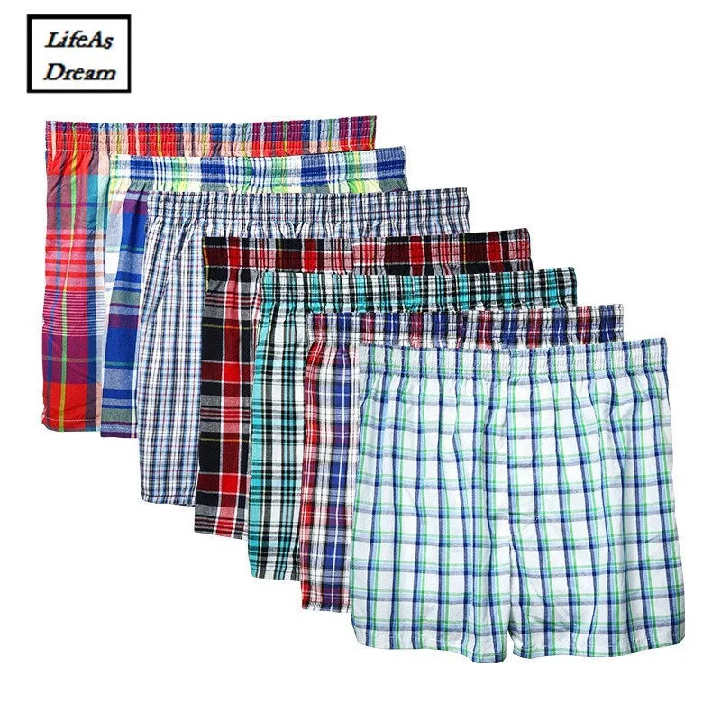 10Pcs/Lot Mens Underwear Boxers Shorts 100% Cotton Underwear Soft Plaid Boxer Male Panties Comfortab