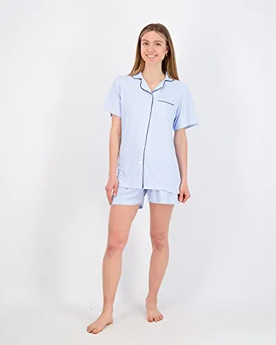 2 Pack:Womens Short Sleeve Button Up Pajama Set Summer PJ Super Soft Cute Ladies Sleep Wear Casual Night Lounge Notch Collar Top Shorts Pajamas Women Silk Satin Cotton Sexy Mujer Pyjama Sets-Set 1,M