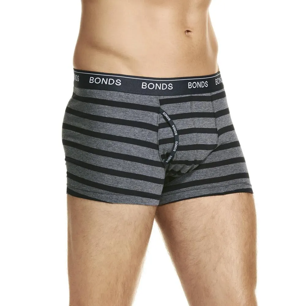 6 x Bonds Mens Guyfront Trunks Underwear Black / Grey Stripe