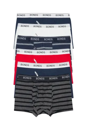 6 x Bonds Mens Guyfront Trunks Underwear Navy Red White Grey