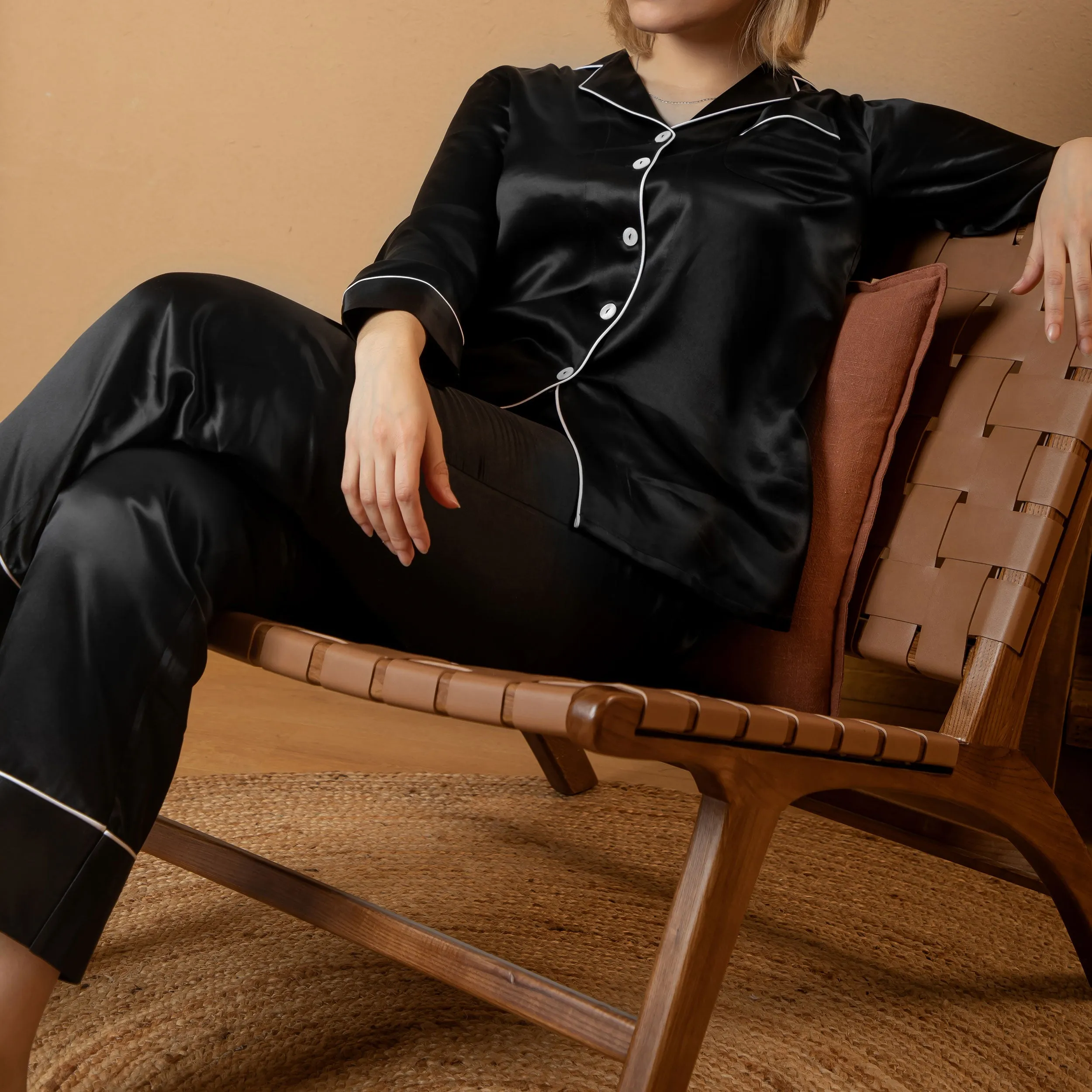 At Home - Piped Silk Pajamas Set for Women