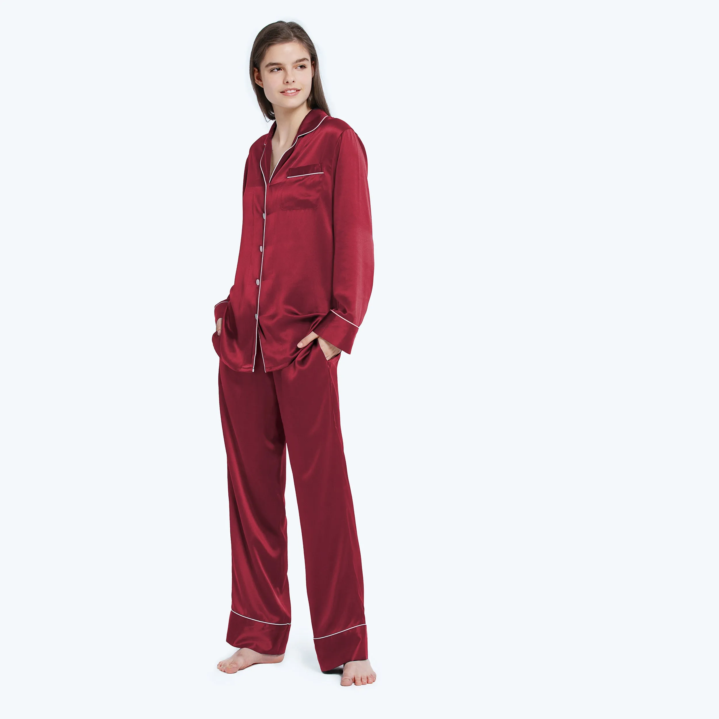 At Home - Piped Silk Pajamas Set for Women