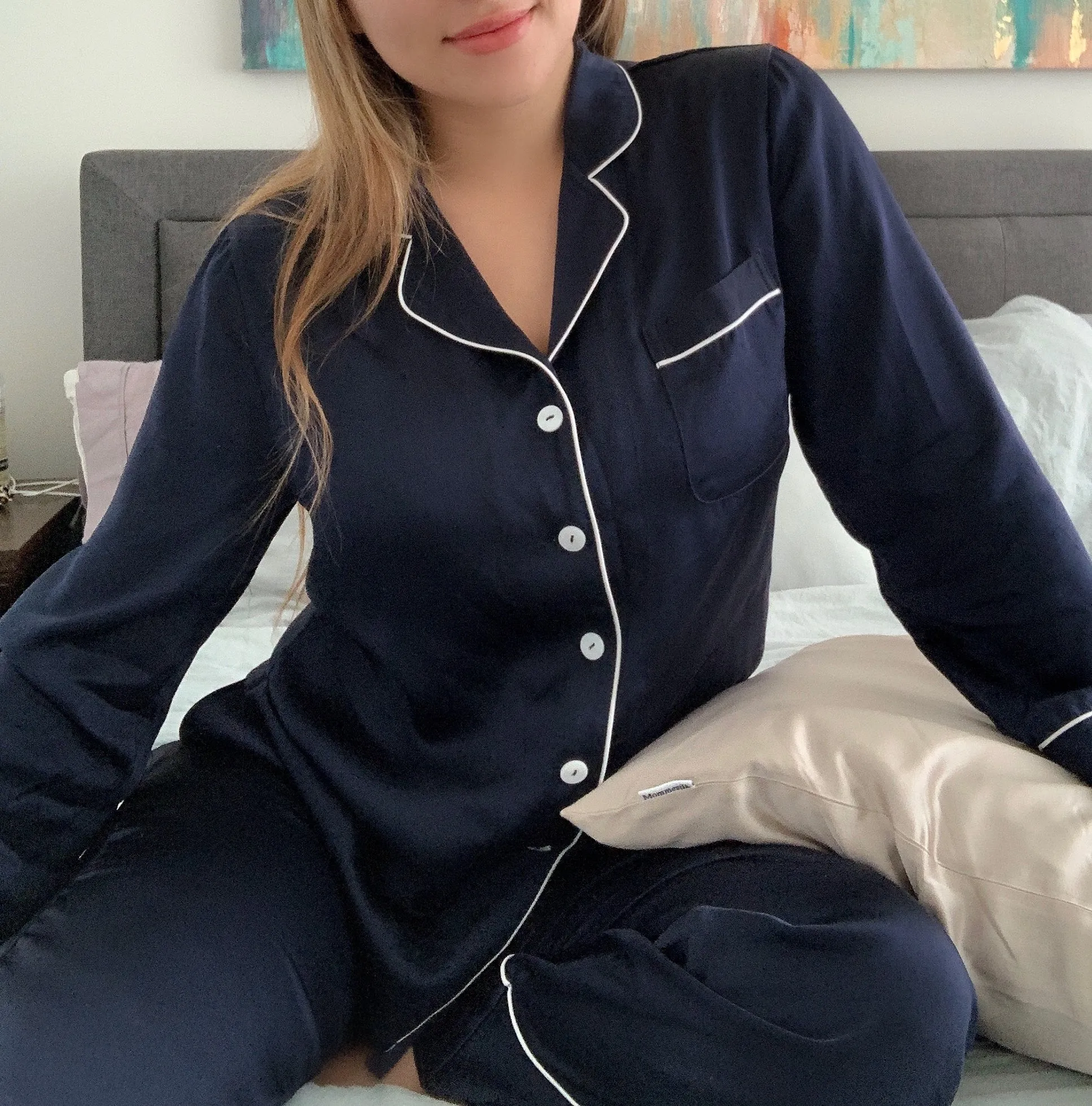 At Home - Piped Silk Pajamas Set for Women