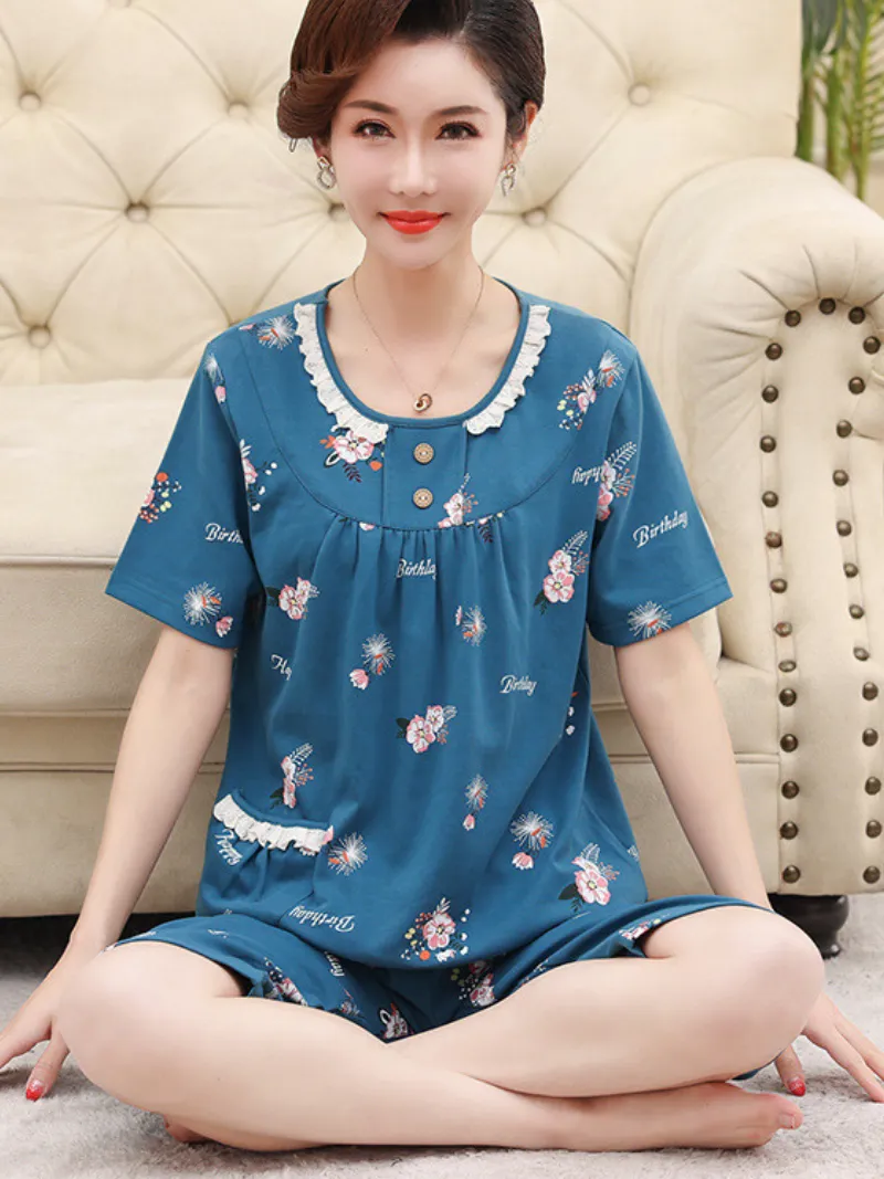 Beach party Women's Summer Sleepwear Short Pajamas Suit