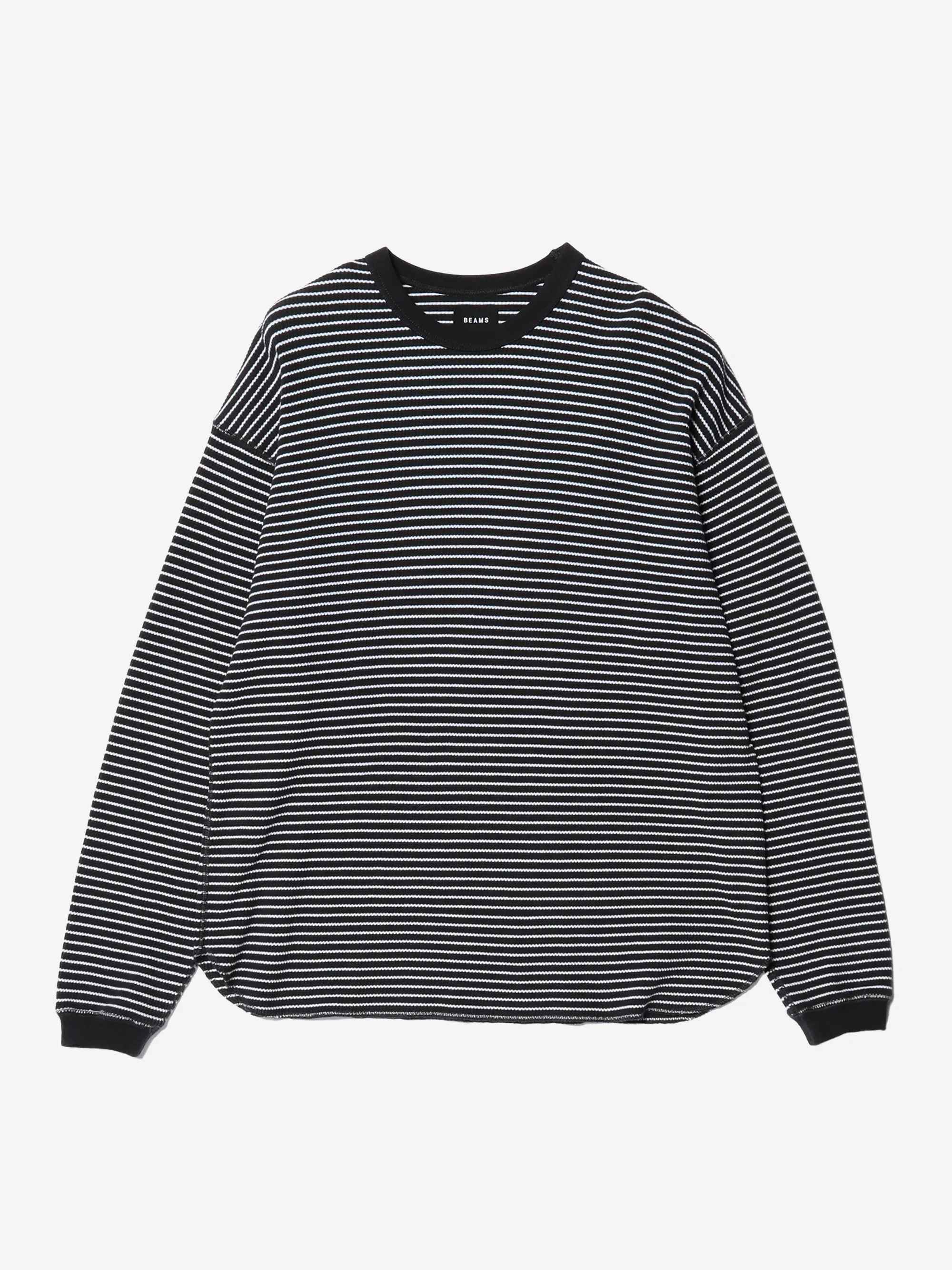 Beams Loose Thermal Stripe Crewneck - Border