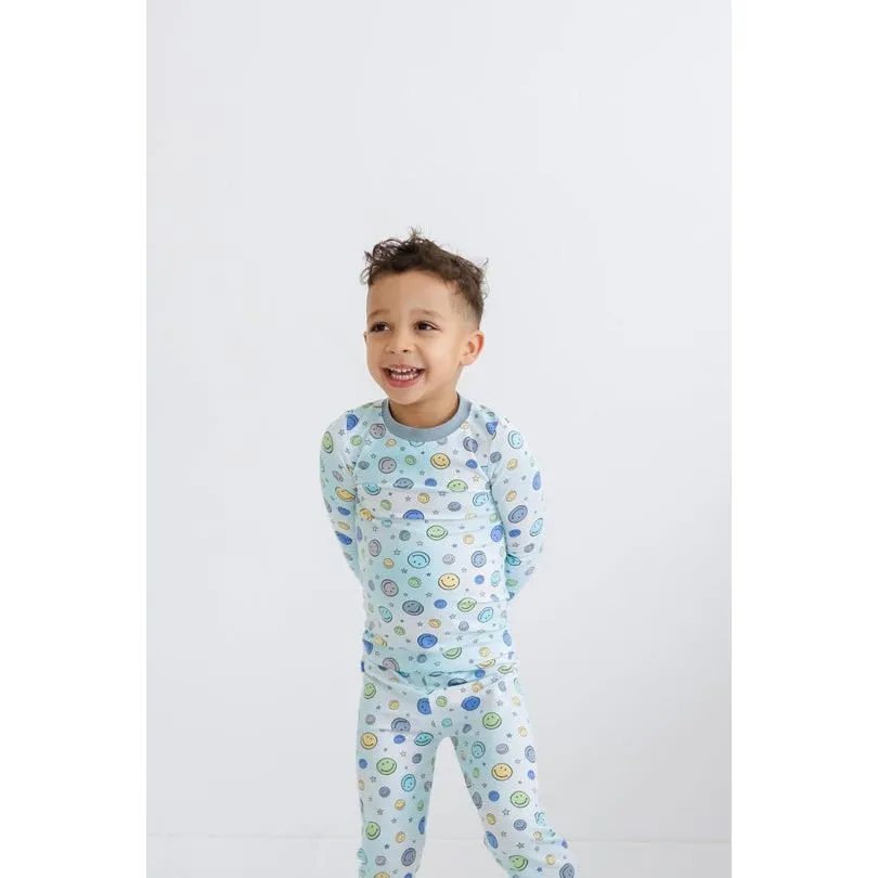 blue happy face 2 pc pajamas