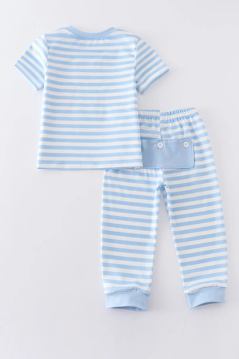 Blue rabbit carrot applique boy pajamas set