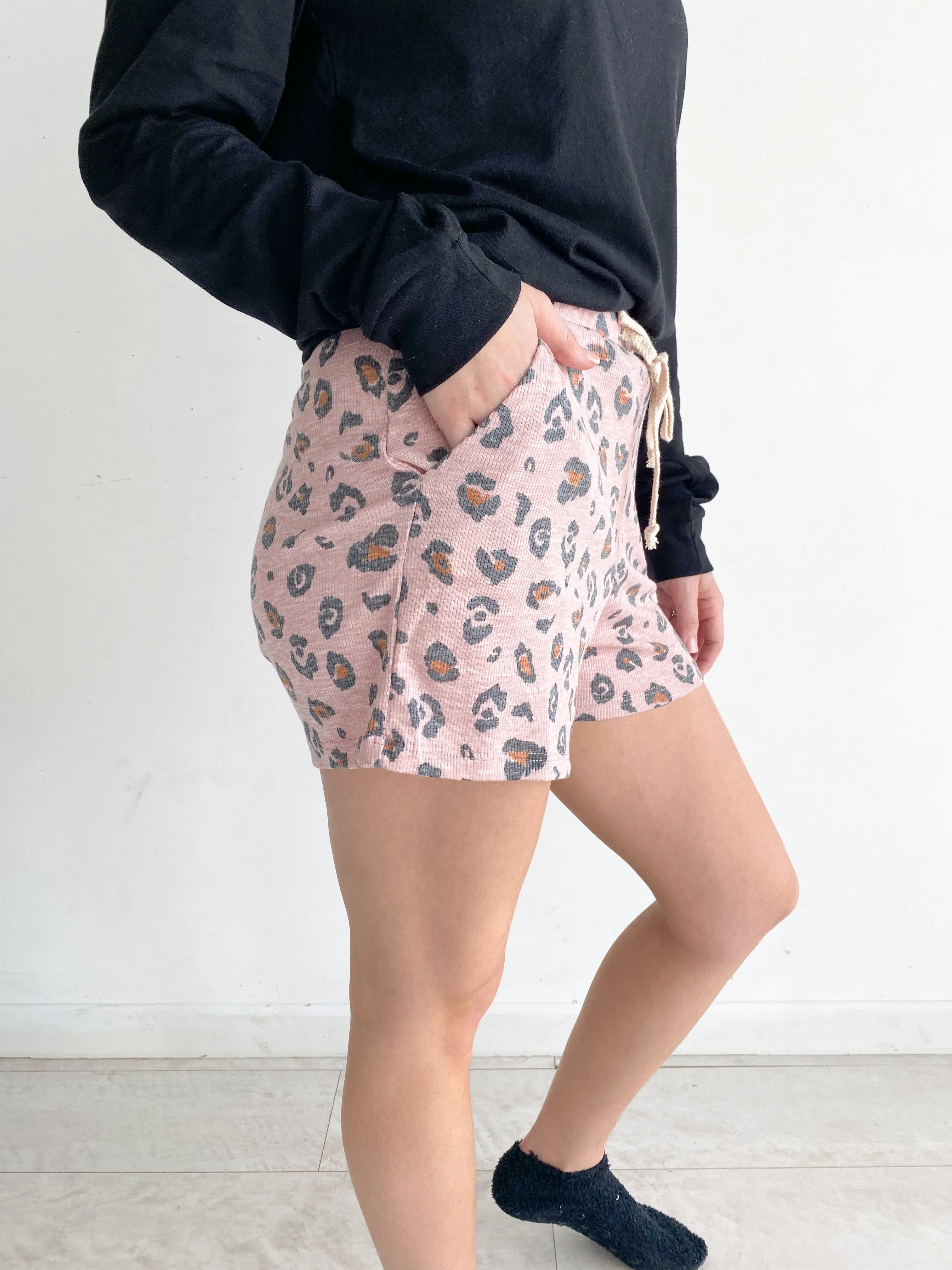 Blush Leopard Thermal Knit Shorts | FINAL SALE