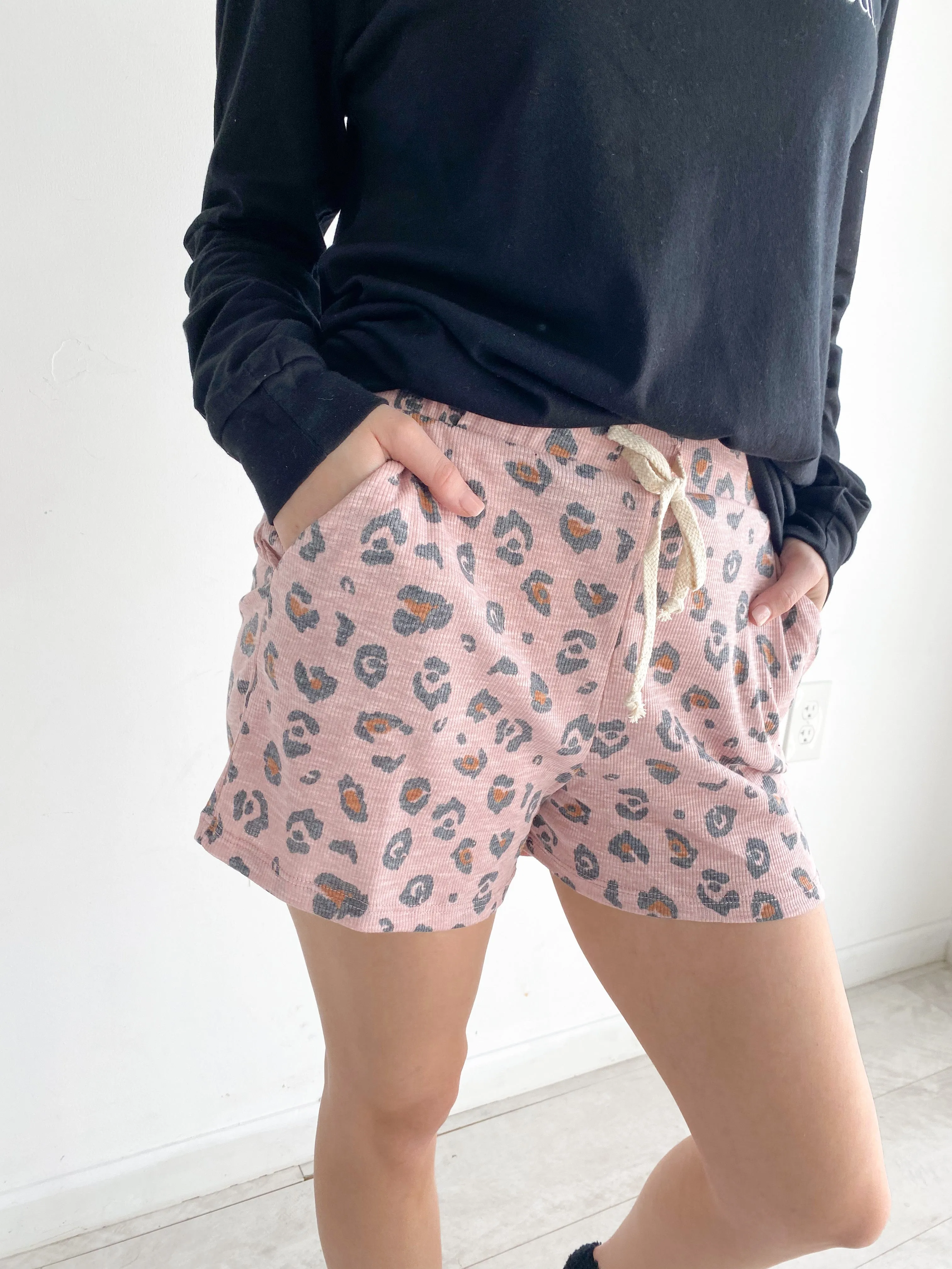 Blush Leopard Thermal Knit Shorts | FINAL SALE