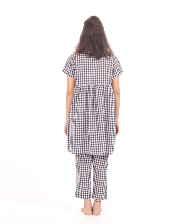 Comfy Checks Cotton Top & Pajamas - Set of 2