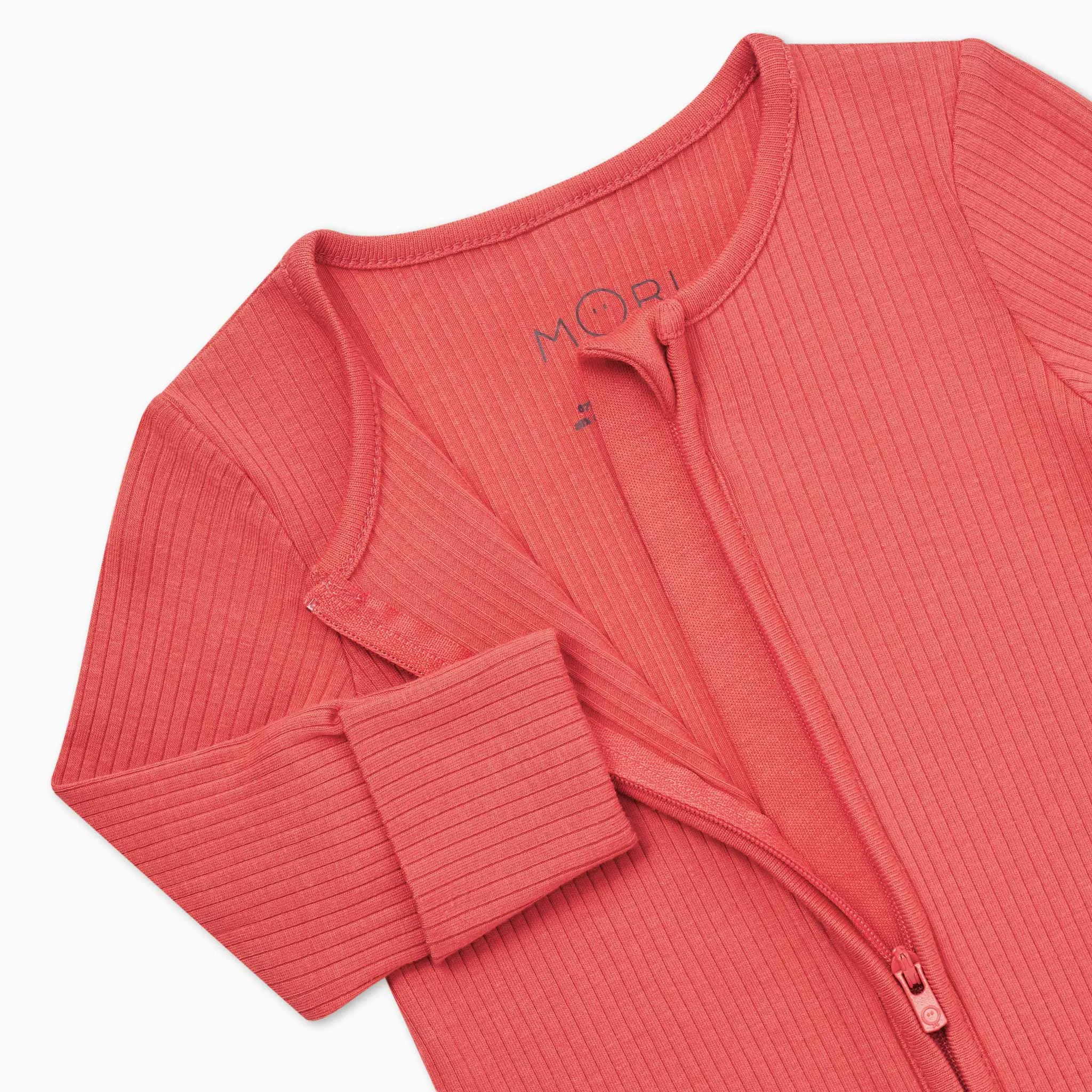 Coral Ribbed Clever Zip Baby Pajamas