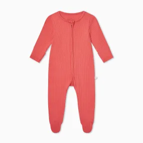 Coral Ribbed Clever Zip Baby Pajamas