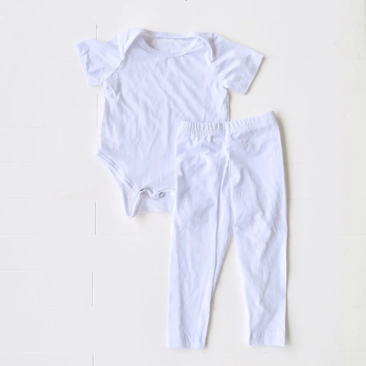 Cotton Stretch Onesie & Leggings Set - White