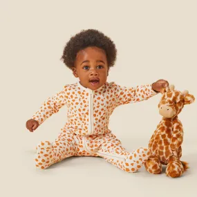 Giraffe Spot Ribbed Clever Zip Footed Baby Pajamas