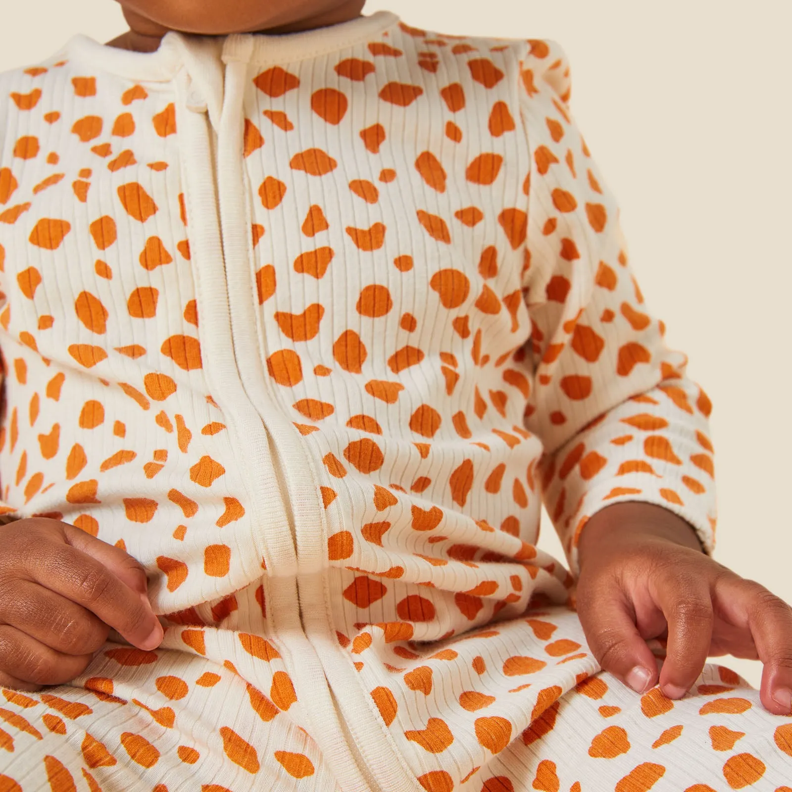 Giraffe Spot Ribbed Clever Zip Footed Baby Pajamas