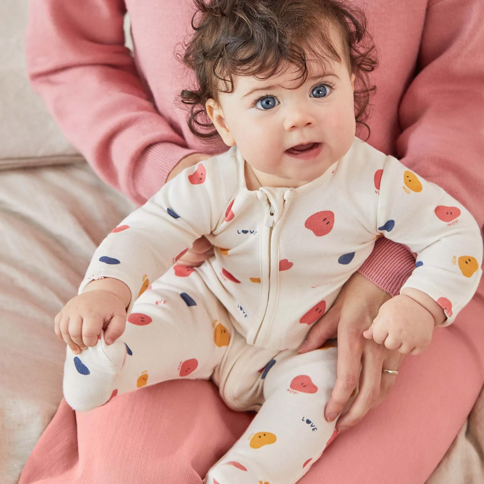 Heart Print Clever Zip Baby Pajamas