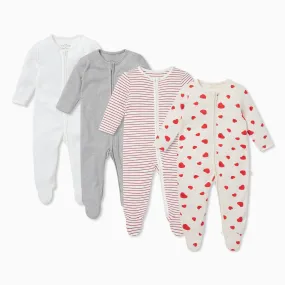 Hearts Clever Zip Baby Pajamas 4 Pack