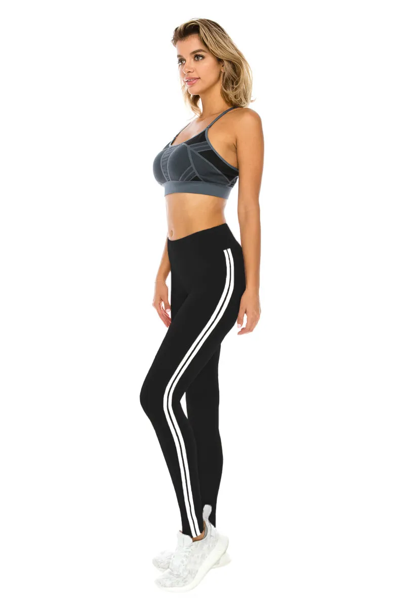 High Waisted Leggings - Two White Stripe