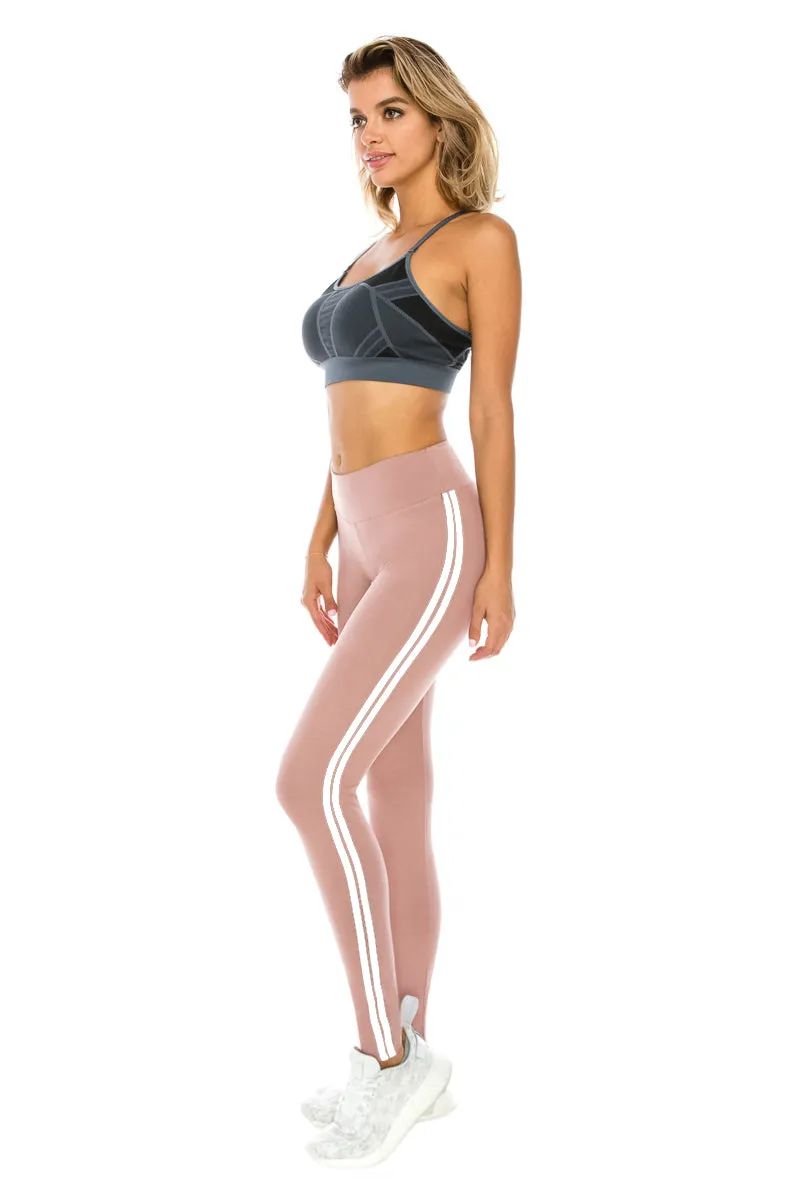 High Waisted Leggings - Two White Stripe