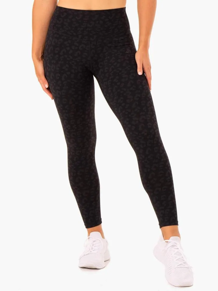 HYBRID FULL LENGTH LEGGINGS BLACK LEOPARD