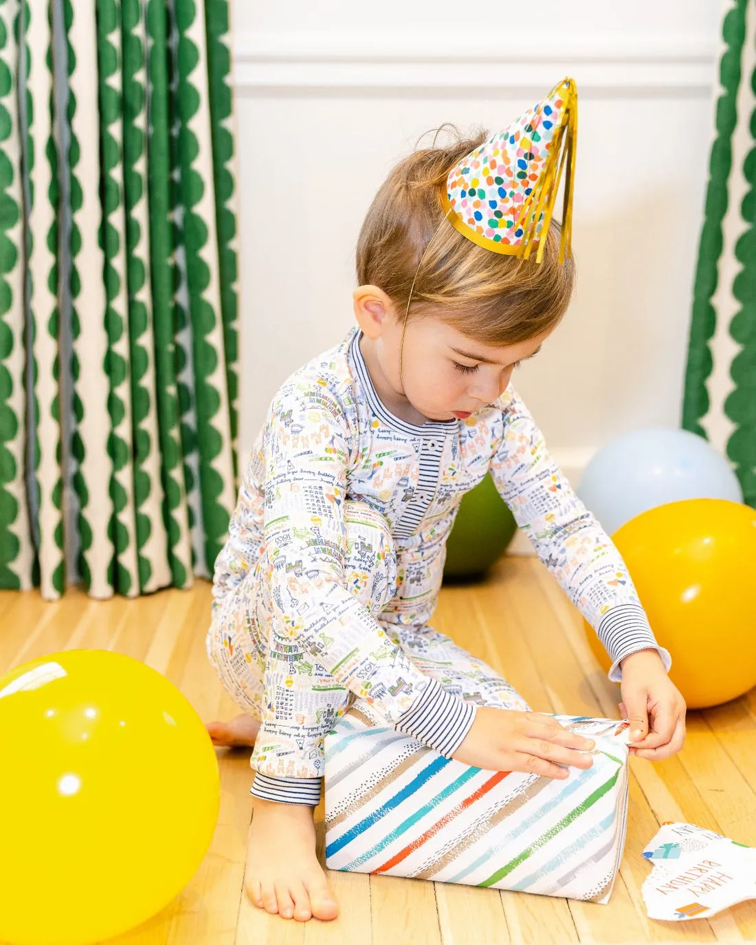 Joy Street Kids Happy Birthday Two Piece Pajamas in White