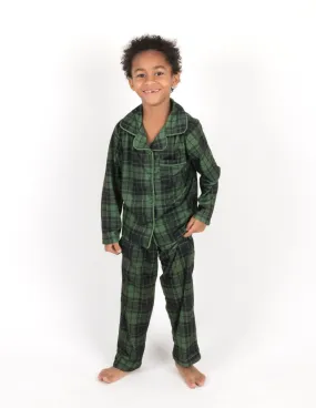 Kids Black & Green Plaid Flannel Pajamas