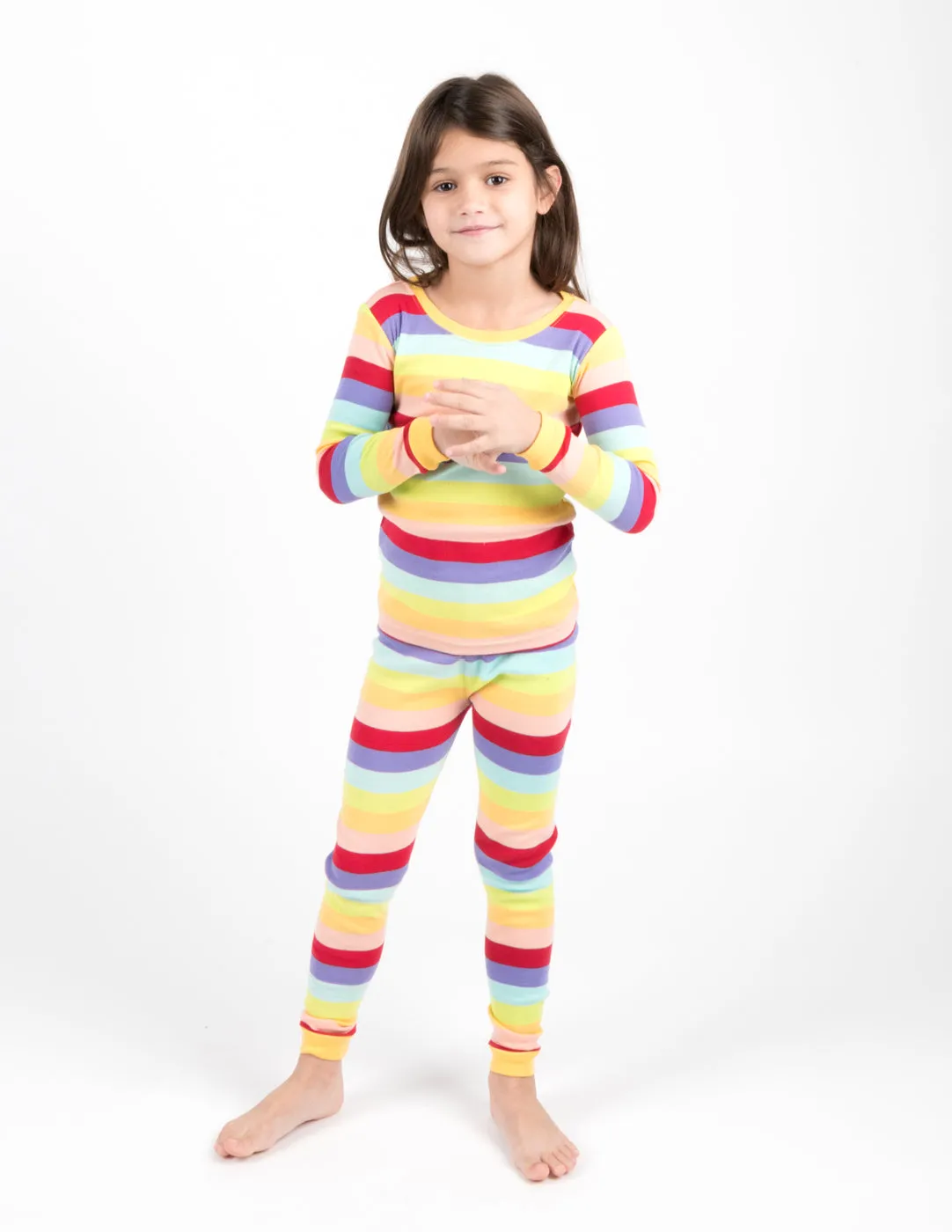 Kids Cotton Rainbow Girl Stripes Pajamas