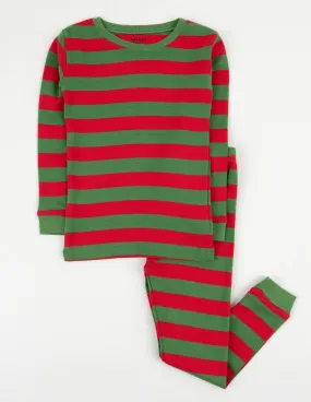 Kids Cotton Red & Green Stripes Pajamas