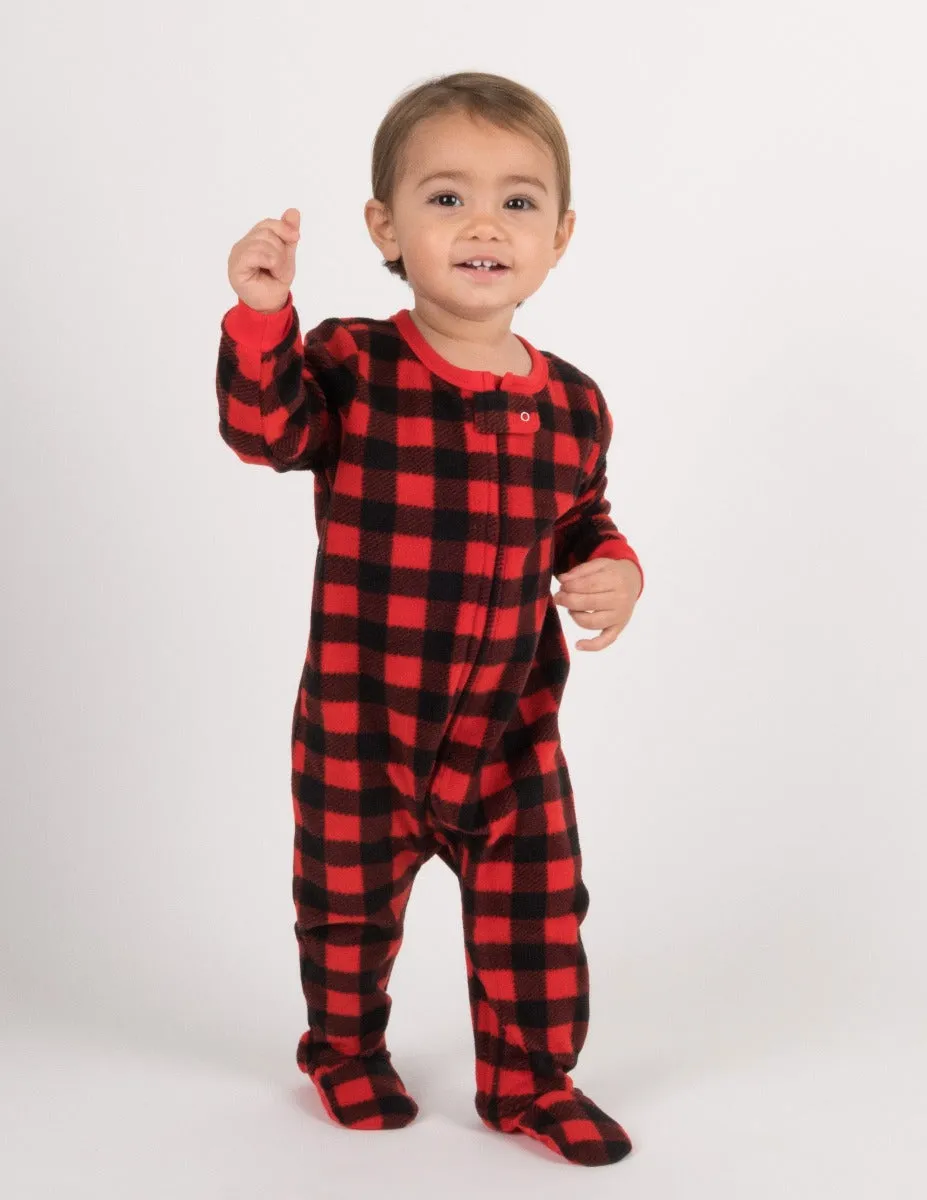 Kid's Fleece Red & Black Plaid Footed Pajamas