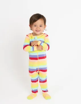 Kid's Footed Cotton Rainbow Girl Stripes Pajamas