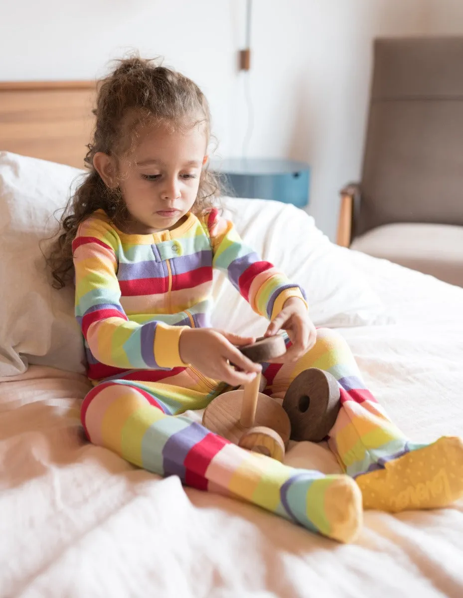 Kid's Footed Cotton Rainbow Girl Stripes Pajamas