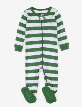 Kids Footed Green & White Stripes Pajamas