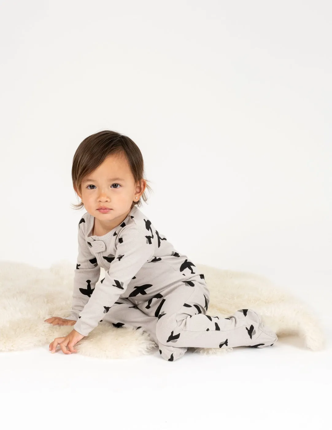 Kids Footed Grey Bird Pajamas