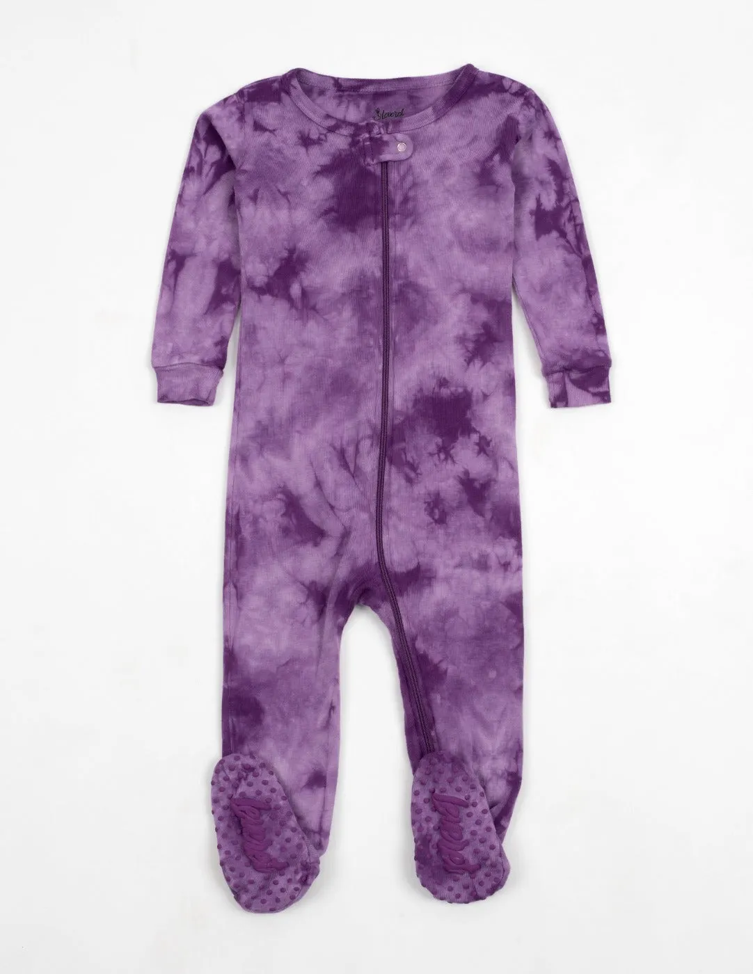 Kids Footed Purple Mix Tie Dye Cotton Pajamas