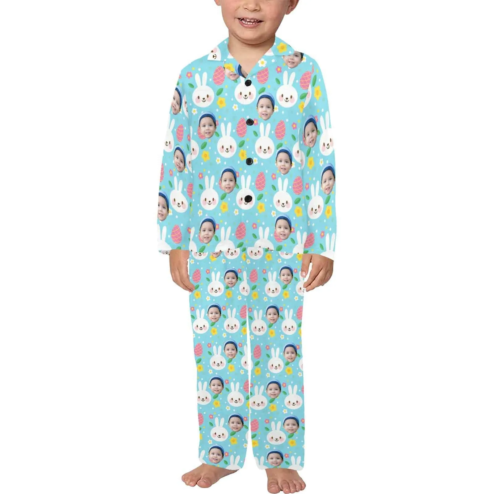 Kid's Pajamas Custom Sleepwear with Face Cute Rabbit Personalized Easter Pajama Set For Boys&Girls 2-7Y