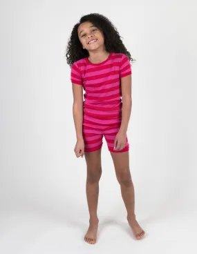 Kids Two Piece Short Red & Pink Stripes Pajamas