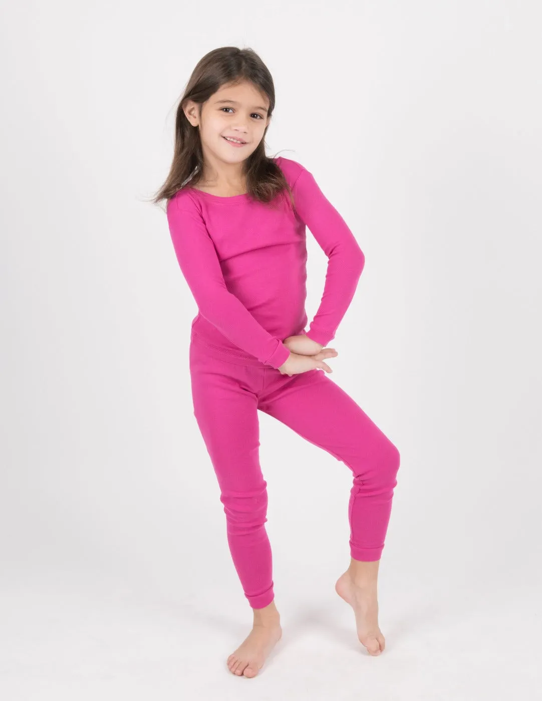 Kids Two Piece Solid Hot Pink Pajamas