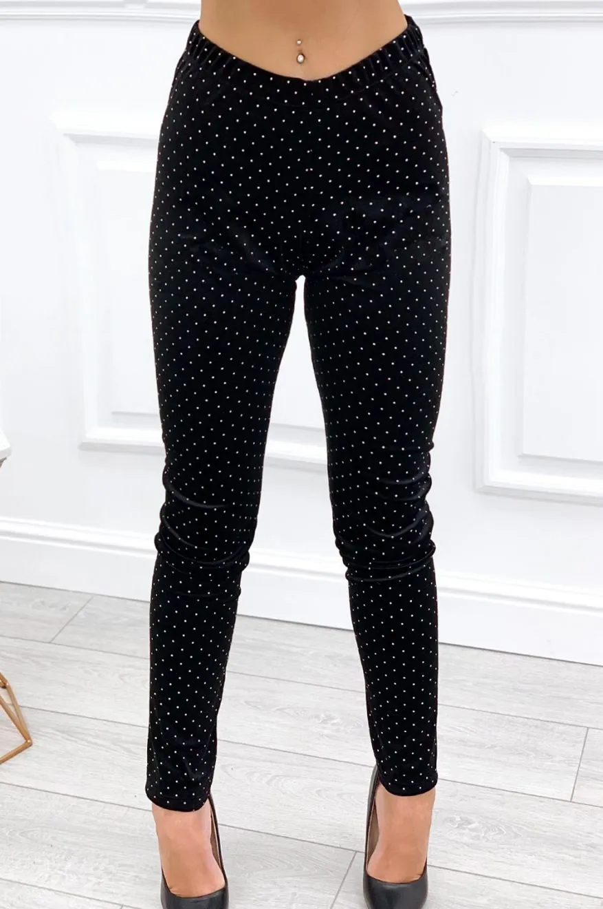 Leggings in velluto con borchie Nero