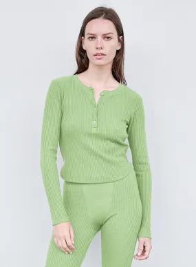 Luxe Thermal Henley Top in Wasabi