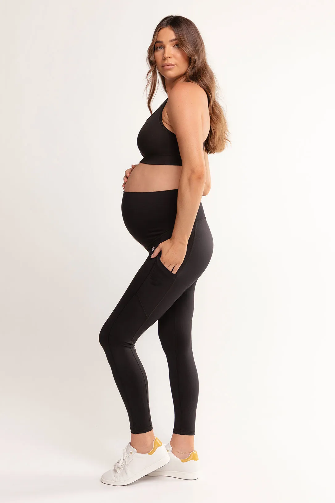 Mama Thermal Maternity Leggings With Pockets Full-Length - Black