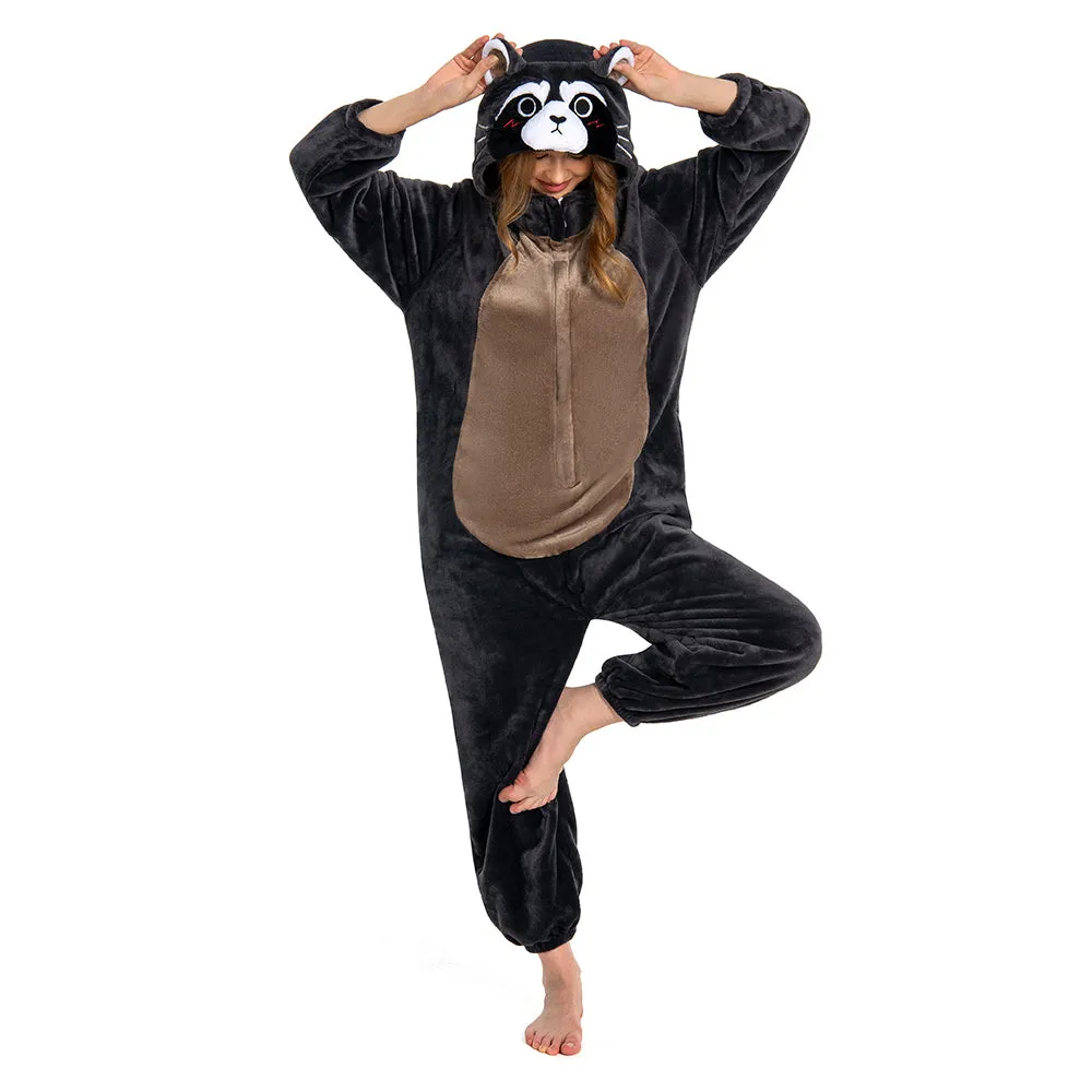 OLAOLA Adult Animal Onesie, Unisex Raccoon Onesies, Plush Cosplay Pajamas, One Piece Sleepwear Costu