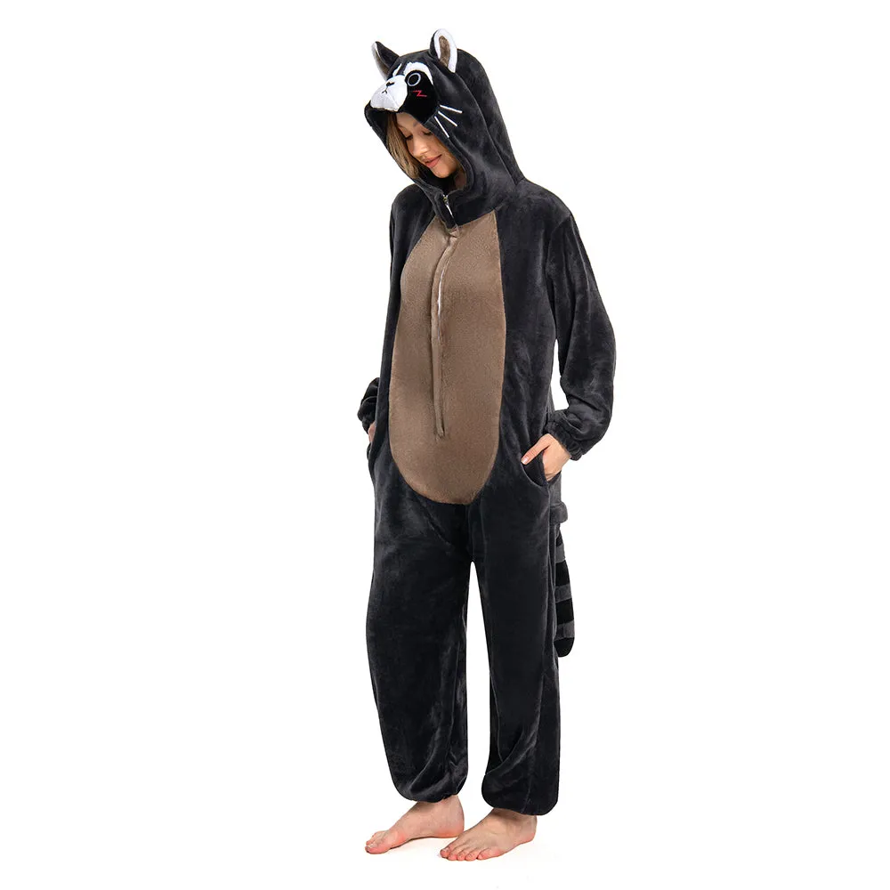 OLAOLA Adult Animal Onesie, Unisex Raccoon Onesies, Plush Cosplay Pajamas, One Piece Sleepwear Costu