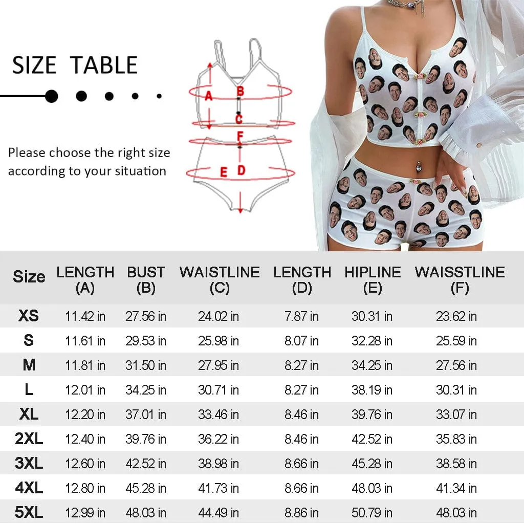 Photo Custom Husband Face Cherry Sleepwear Appliques Notched Neckline Lingerie Set Pajamas Bachelorette party