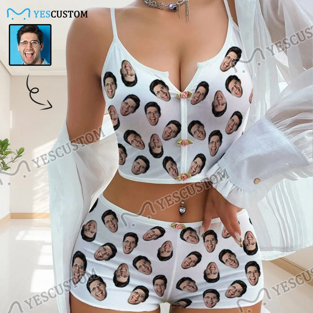 Photo Custom Husband Face Sleepwear Appliques Notched Neckline Lingerie Set Pajamas Bachelorette party