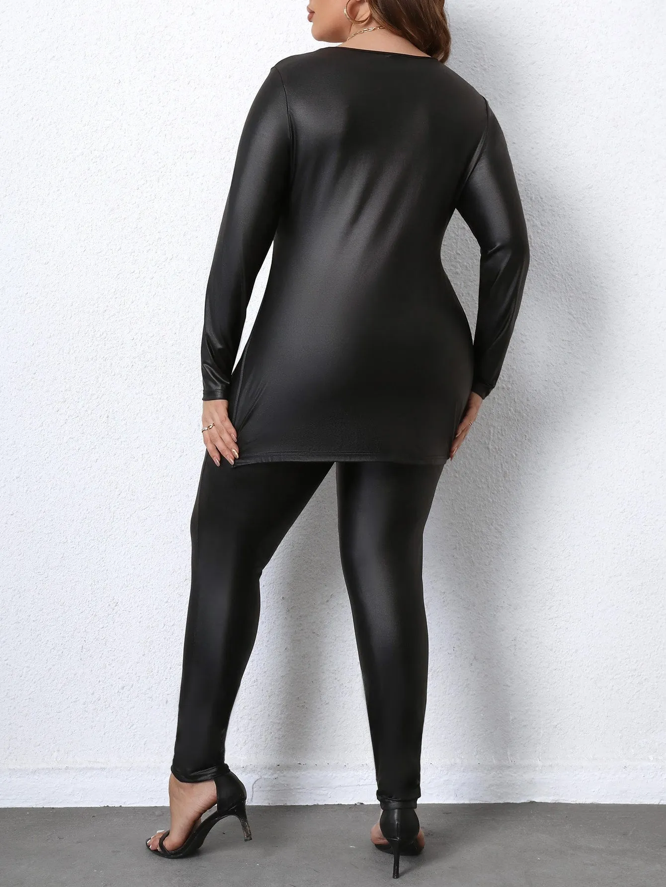 Plus PU Leather Tee Leggings