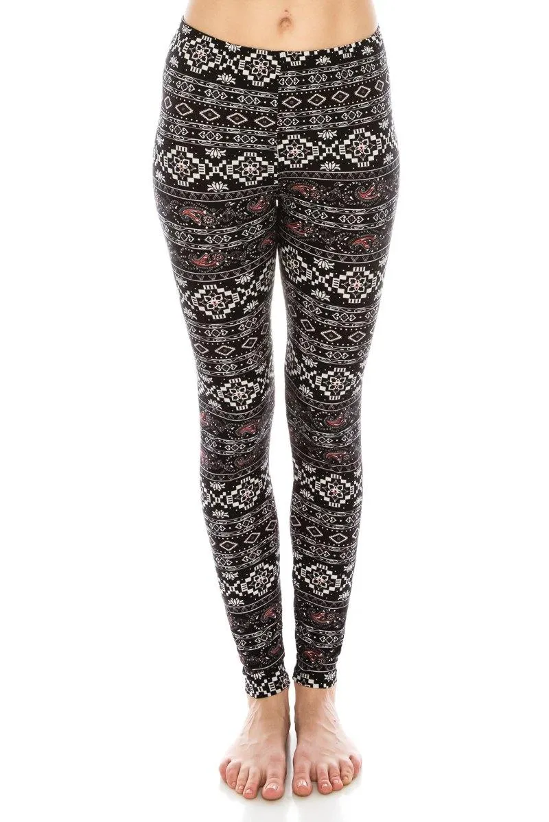 Print Pattern Leggings - Soft Stretch Peach Skin Leggings