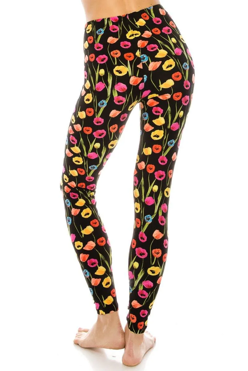 Print Pattern Leggings - Soft Stretch Peach Skin Leggings