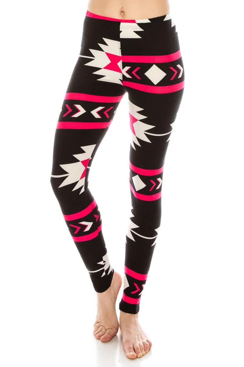 Print Pattern Leggings - Soft Stretch Peach Skin Leggings