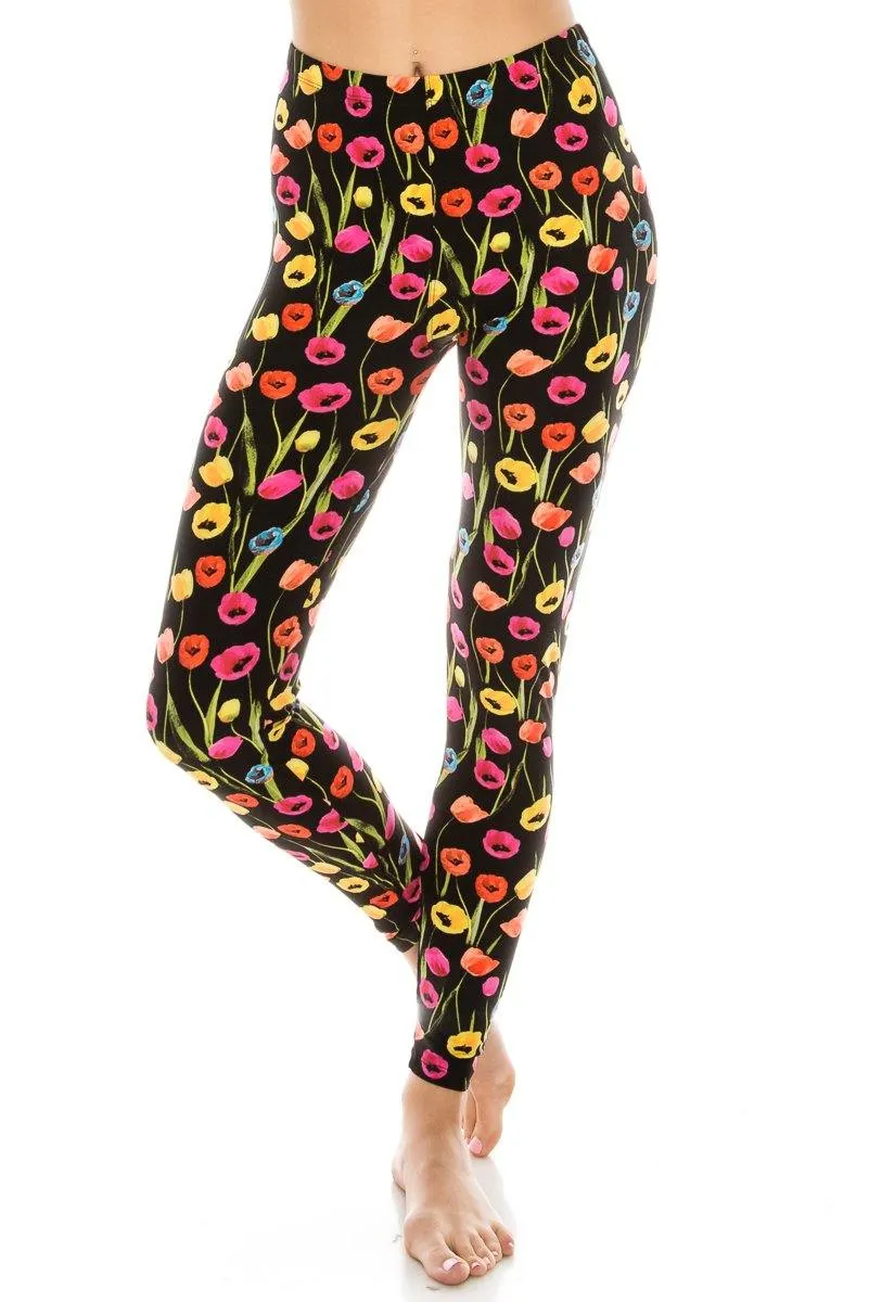 Print Pattern Leggings - Soft Stretch Peach Skin Leggings