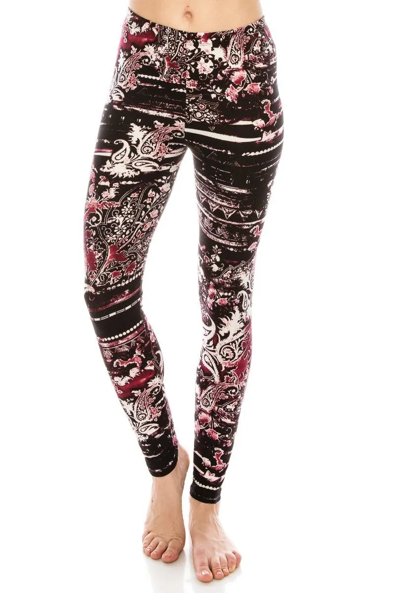 Print Pattern Leggings - Soft Stretch Peach Skin Leggings